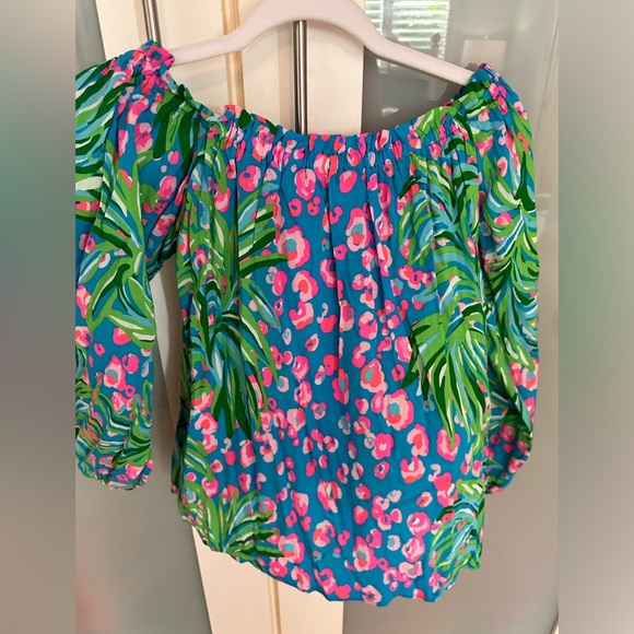 Lilly Pulitzer Blakely  Off-The-Shoulder
Turquoise Shore I Spy Engineered Woven - Picture 3 of 5
